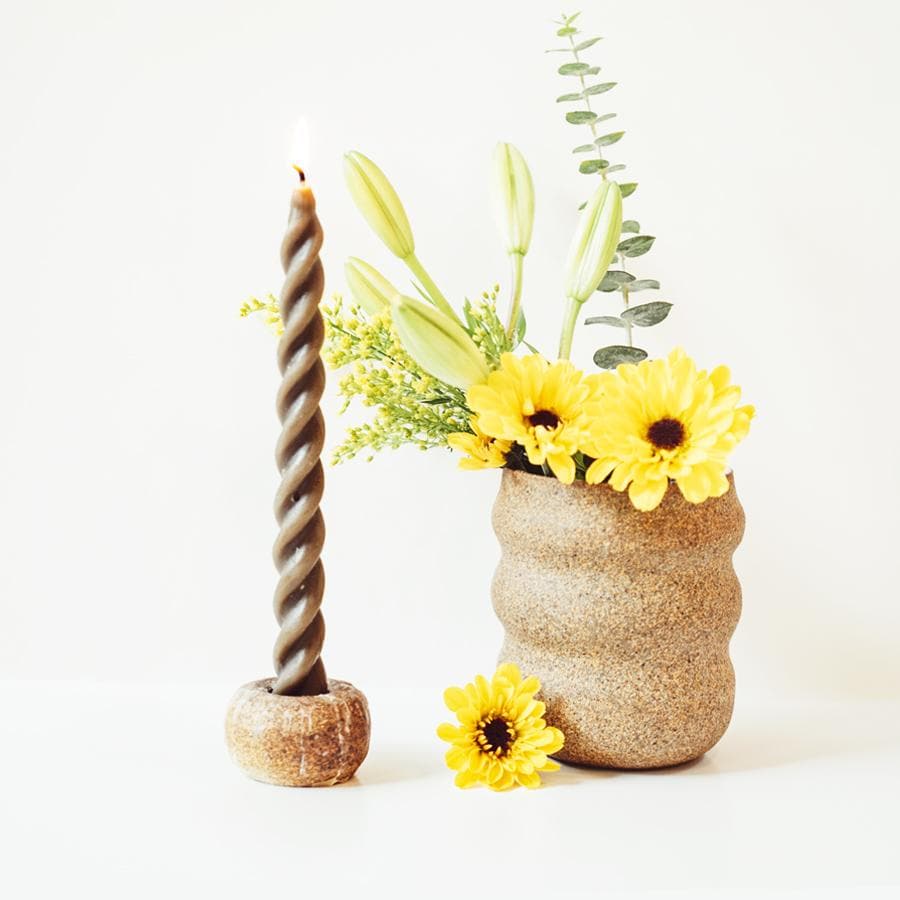 Spiral Taper Beeswax Candle - Taupe