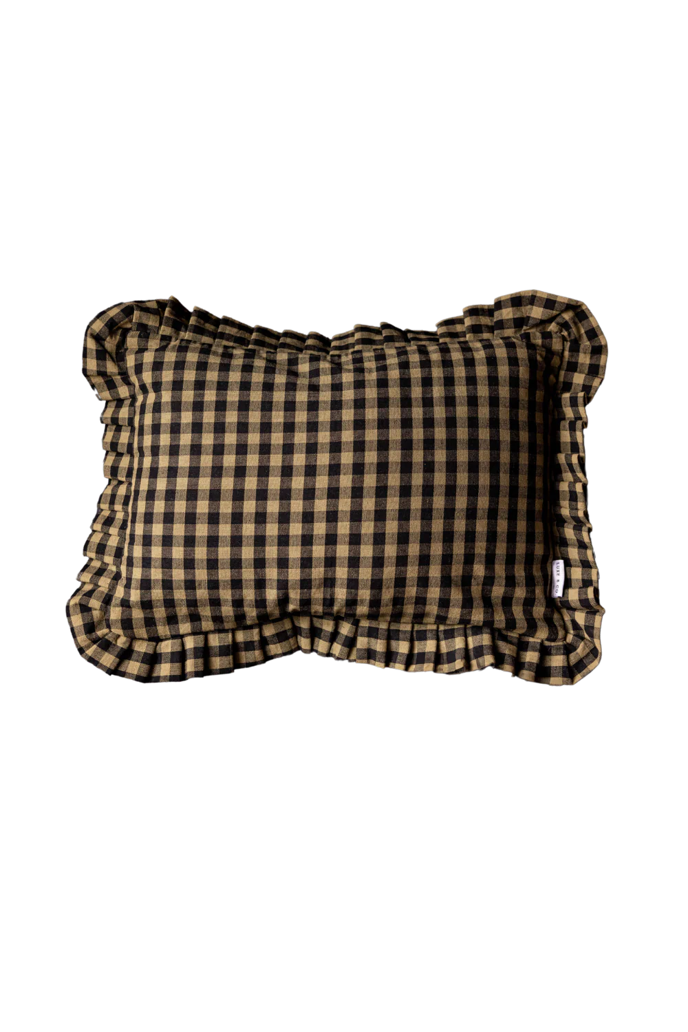 Olive Green Gingham Ruffle Lumbar Pillow Sham