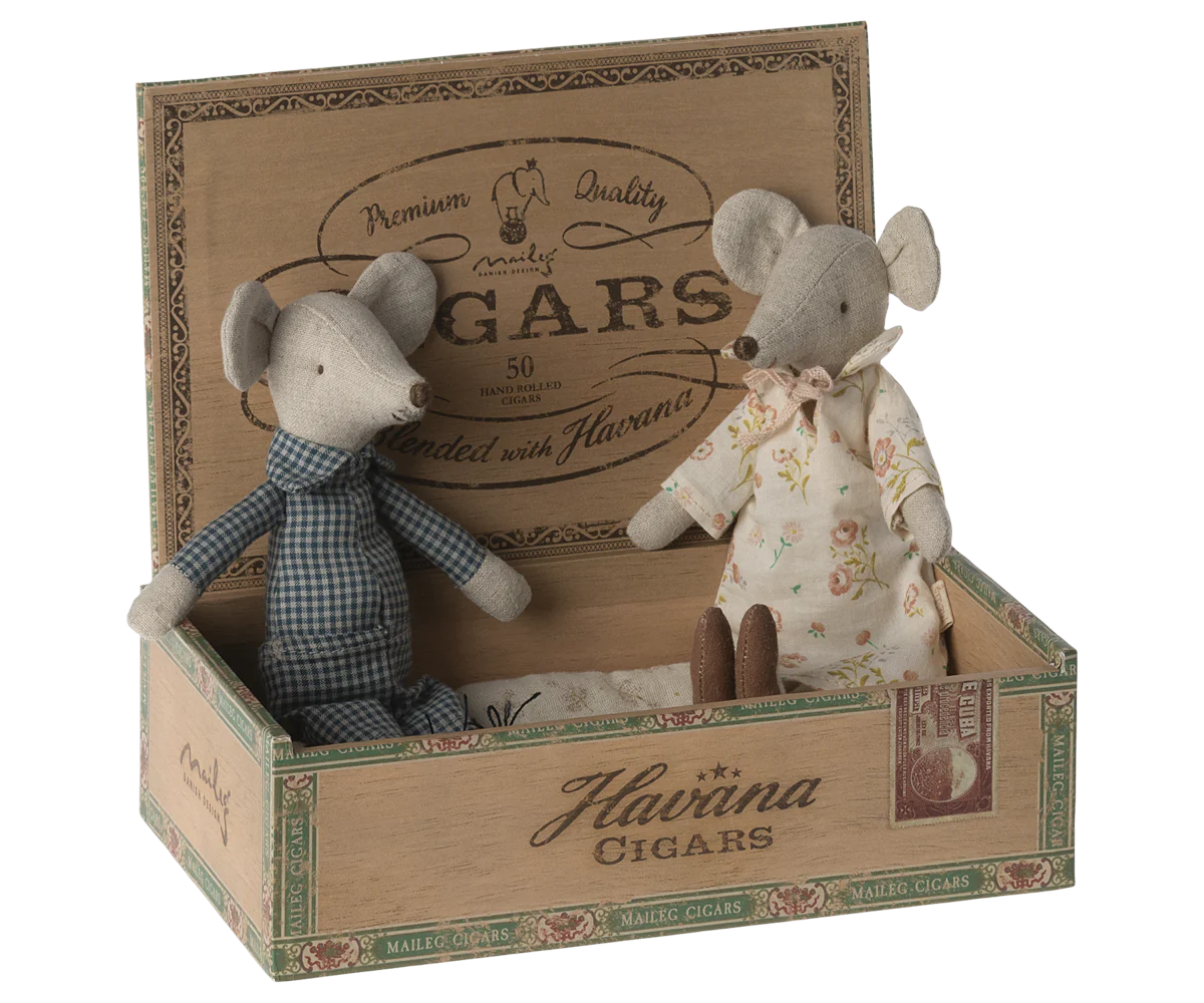 Grandma and Grandpa Mice in Cigarbox