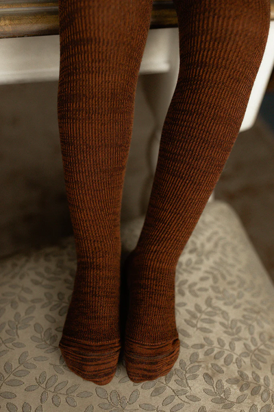 Footed Ribbed Tights - Spicy Chai