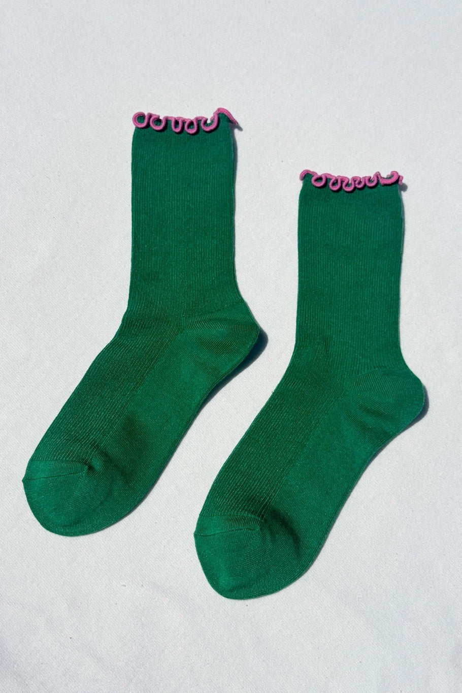 Ruffled Modal Socks - Spinach/Pink Edge
