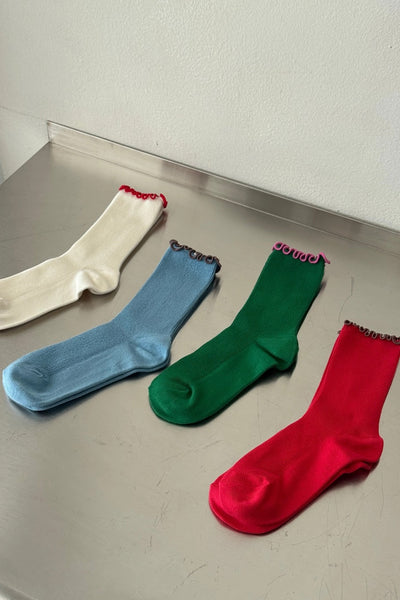 Ruffled Modal Socks - Cream/Red Edge