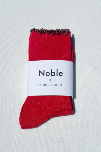 Ruffled Modal Socks - Paprika/Brown Edge