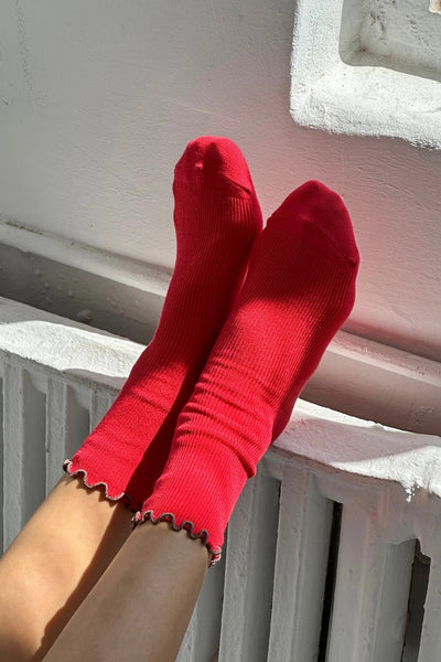 Ruffled Modal Socks - Paprika/Brown Edge