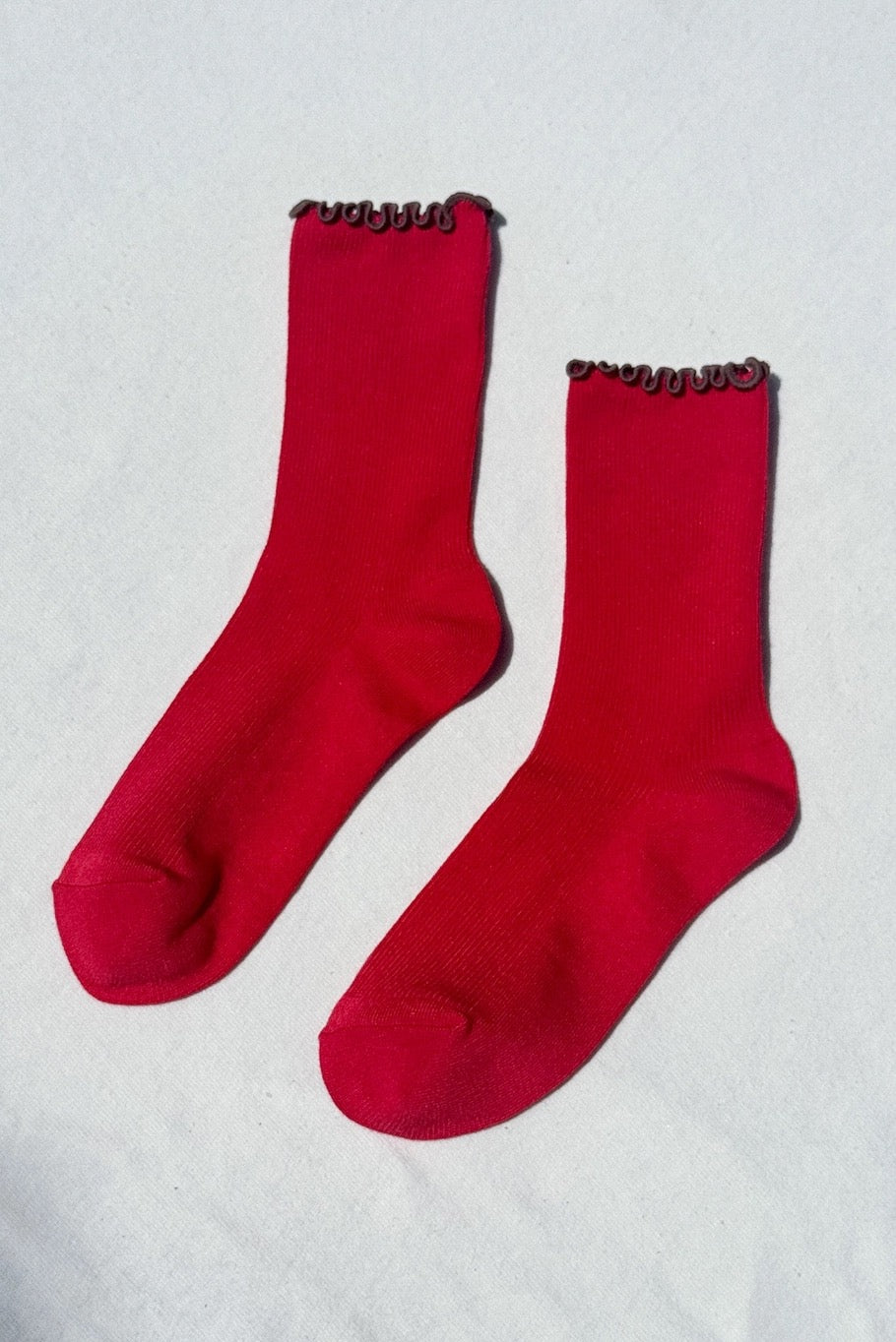 Ruffled Modal Socks - Paprika/Brown Edge