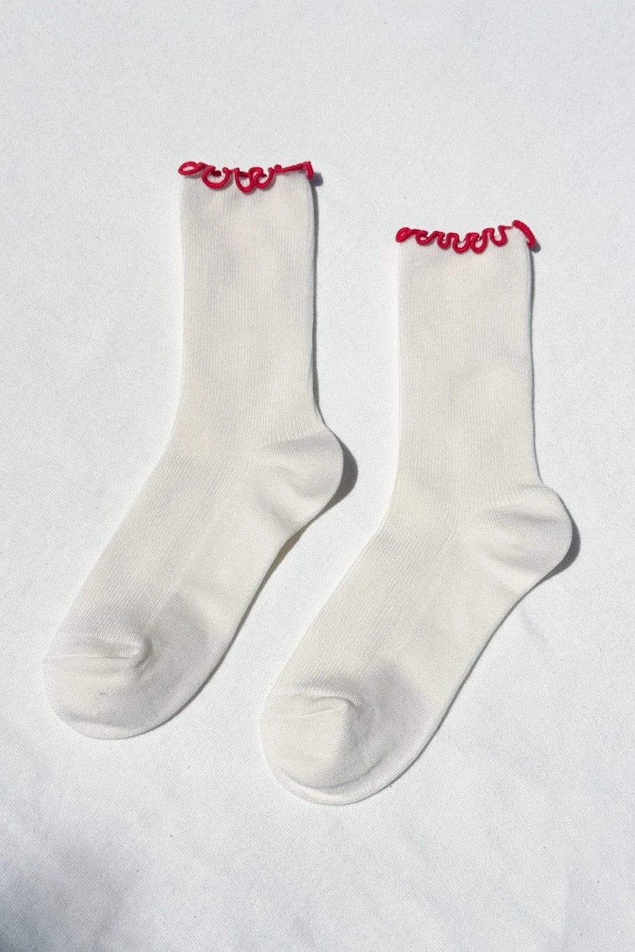 Ruffled Modal Socks - Cream/Red Edge