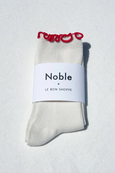 Ruffled Modal Socks - Cream/Red Edge