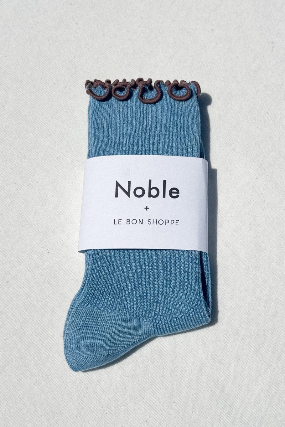 Ruffled Modal Socks - Powder Blue/Brown Edge