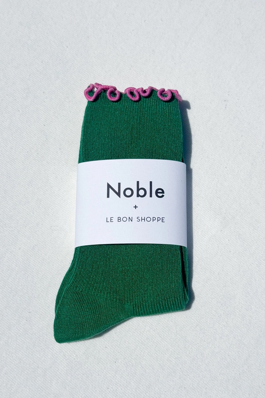 Ruffled Modal Socks - Spinach/Pink Edge