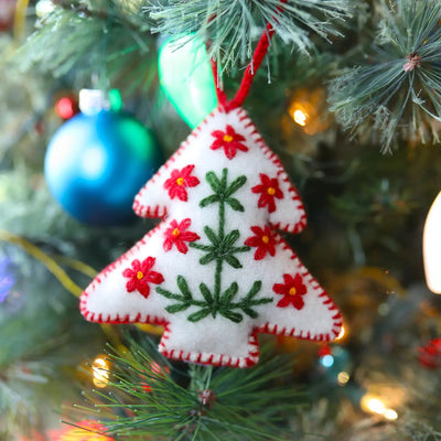 White Tree Embroidered Wool Christmas Ornament