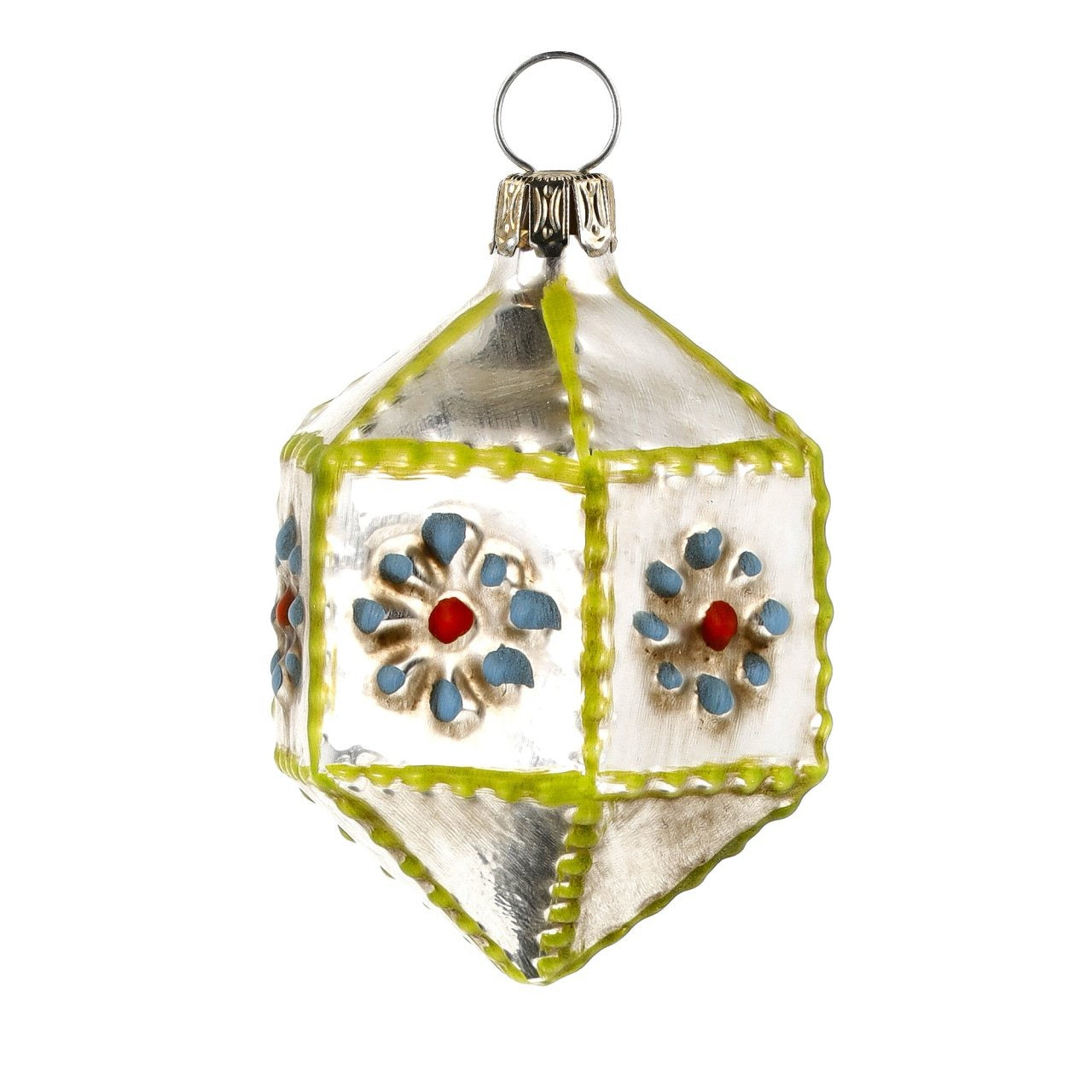 Glass Ornament - Hexagon with Flowers
