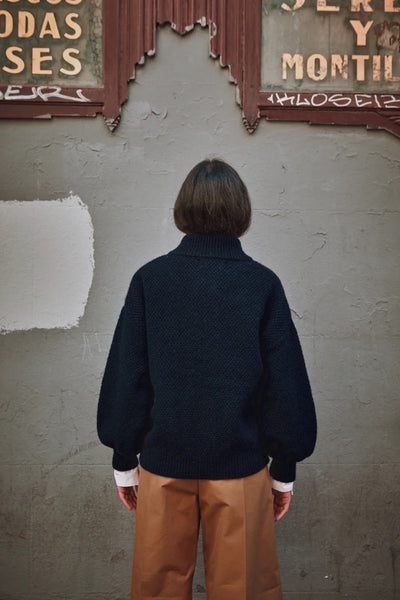 George High-Neck Cardigan Jacket in Yak-Merino Wool - Midnight Blue