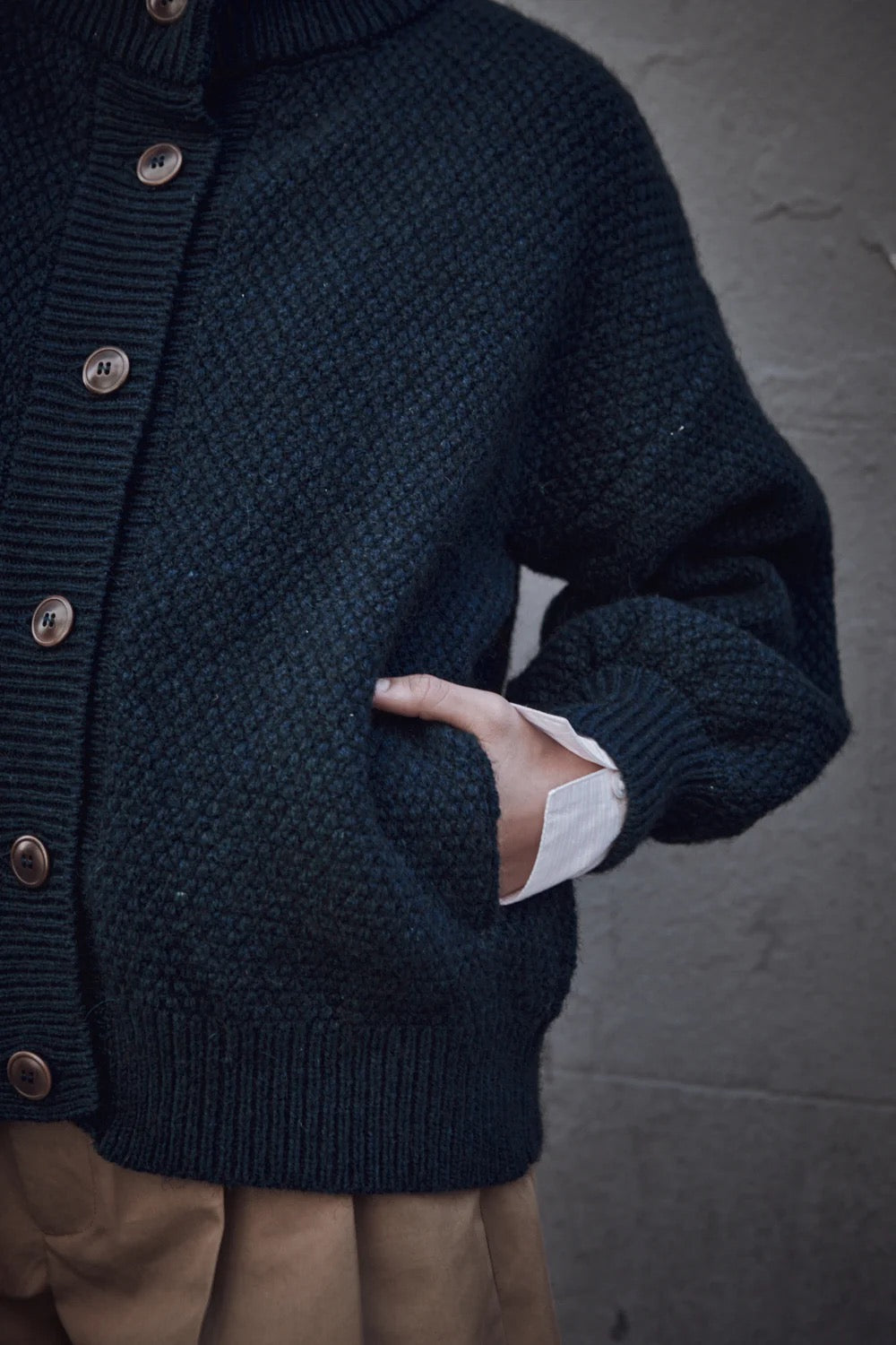 George High-Neck Cardigan Jacket in Yak-Merino Wool - Midnight Blue