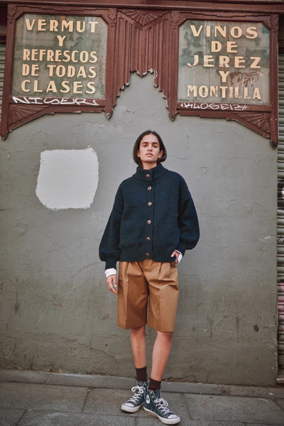 George High-Neck Cardigan Jacket in Yak-Merino Wool - Midnight Blue