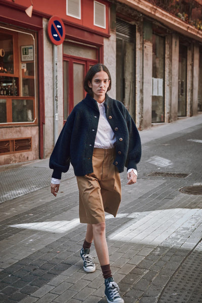 George High-Neck Cardigan Jacket in Yak-Merino Wool - Midnight Blue