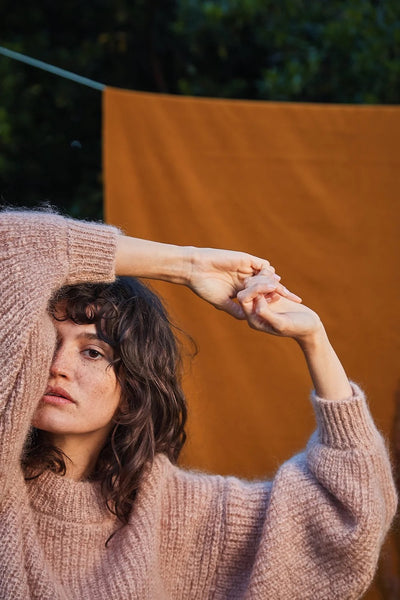 Lucie Batwing Sweater in Mohair Wool - Light Pink
