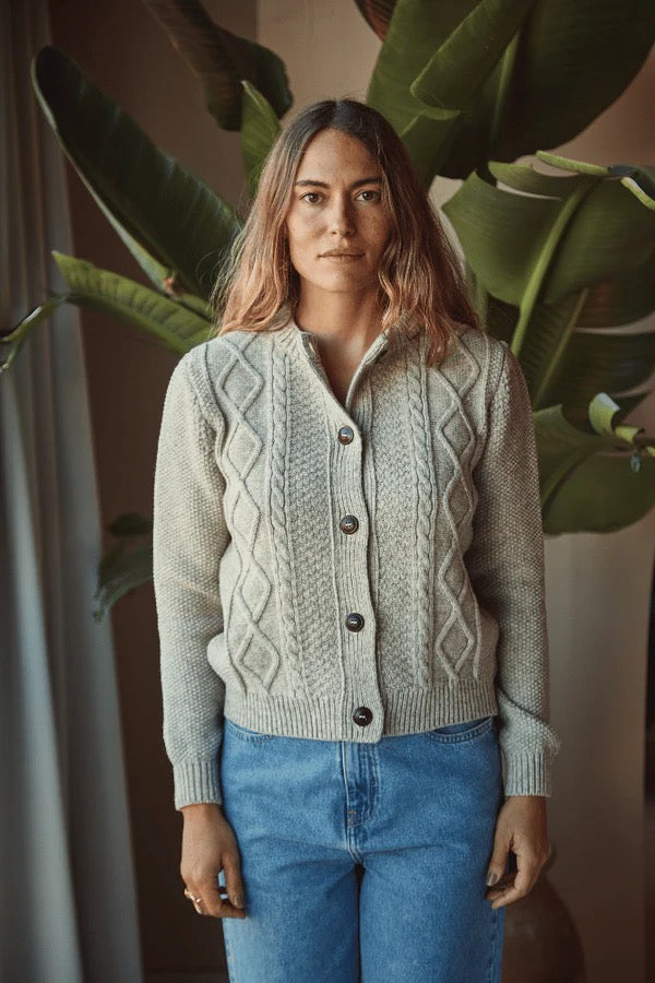 Sonia Cable Cardigan in Merino Wool - Beige