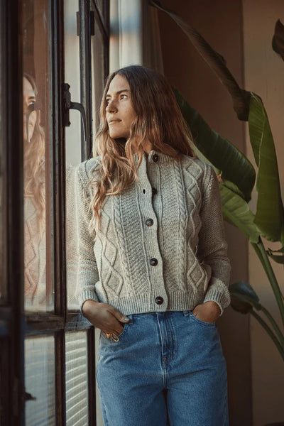 Sonia Cable Cardigan in Merino Wool - Beige