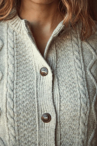Sonia Cable Cardigan in Merino Wool - Beige