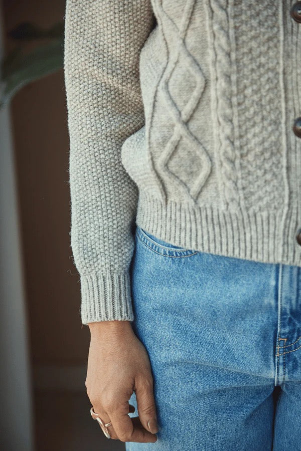 Sonia Cable Cardigan in Merino Wool - Beige