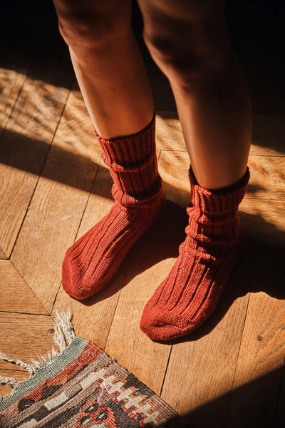 Berthe Wool Socks - Rust Red