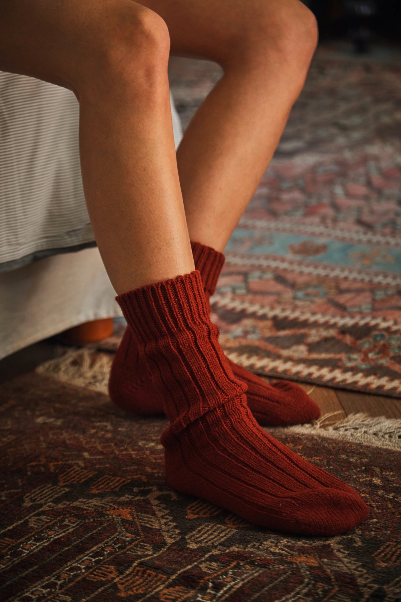 Berthe Wool Socks - Rust Red