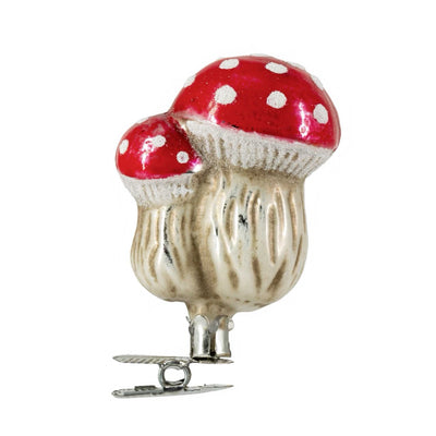 Glass Ornament - Two Mushrooms on Clip