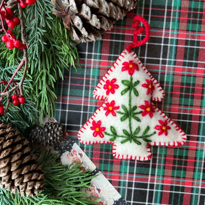 White Tree Embroidered Wool Christmas Ornament