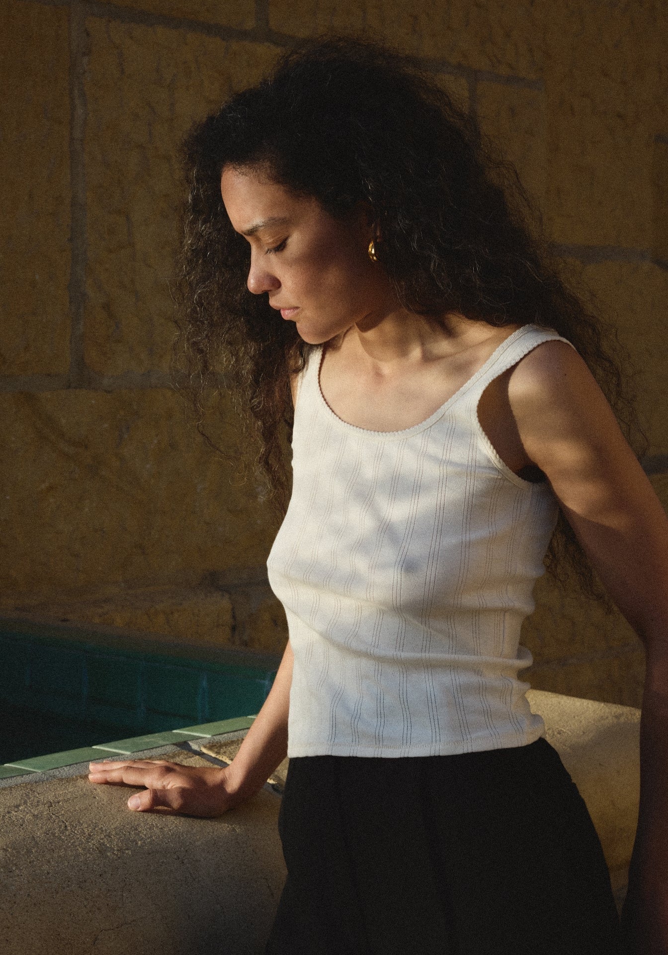 Pointelle Scoop Tank - Natural