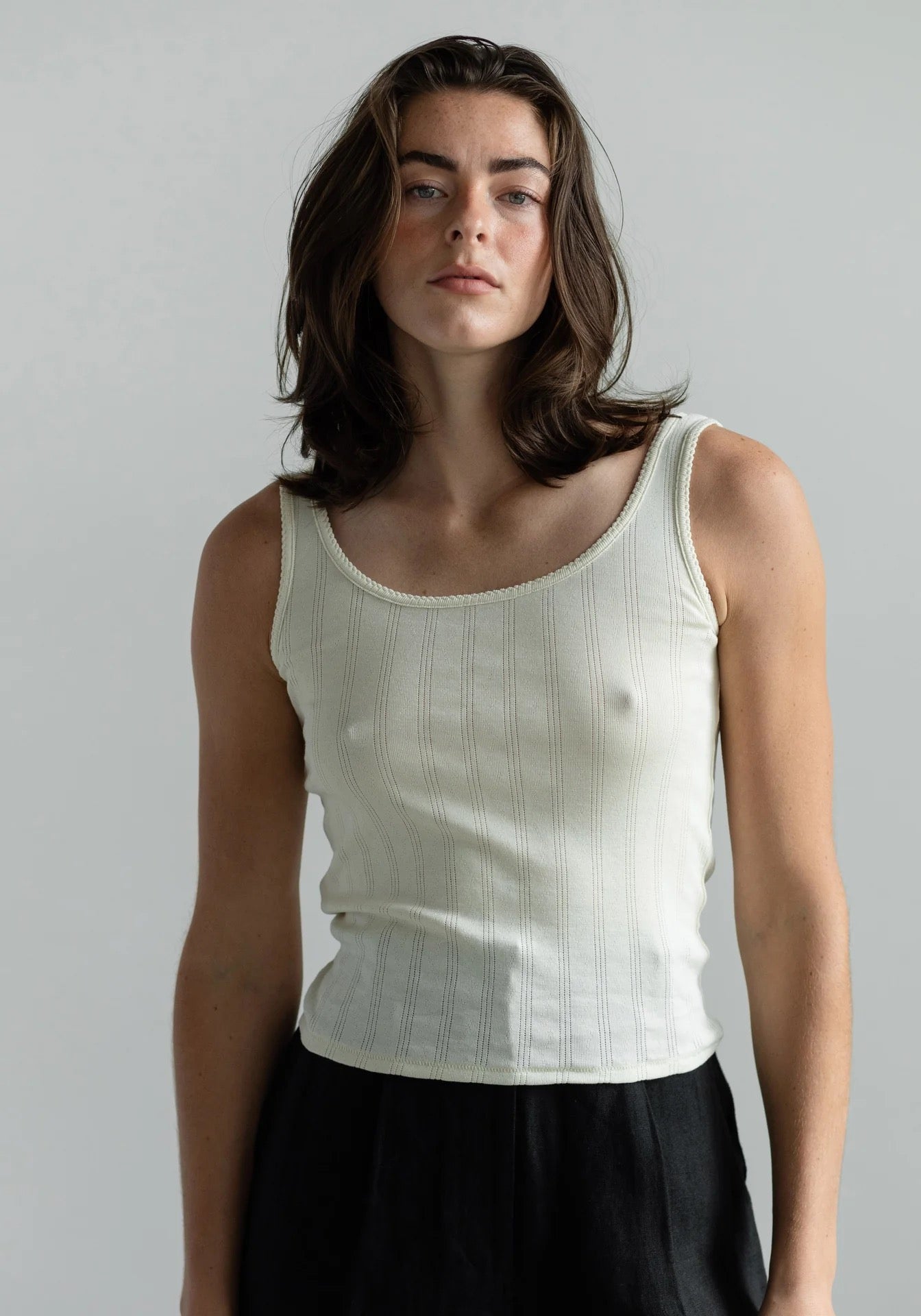 Pointelle Scoop Tank - Natural