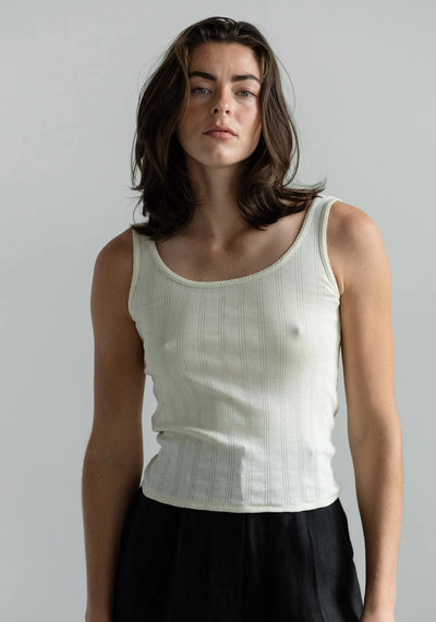 Pointelle Scoop Tank - Natural