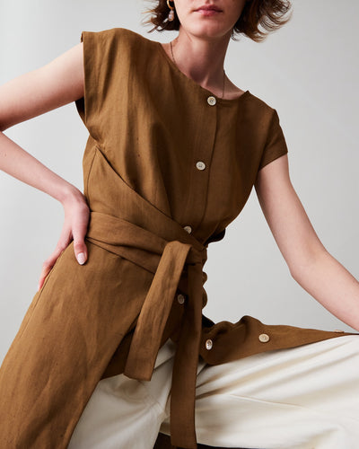 Harper Dress - Brown Linen