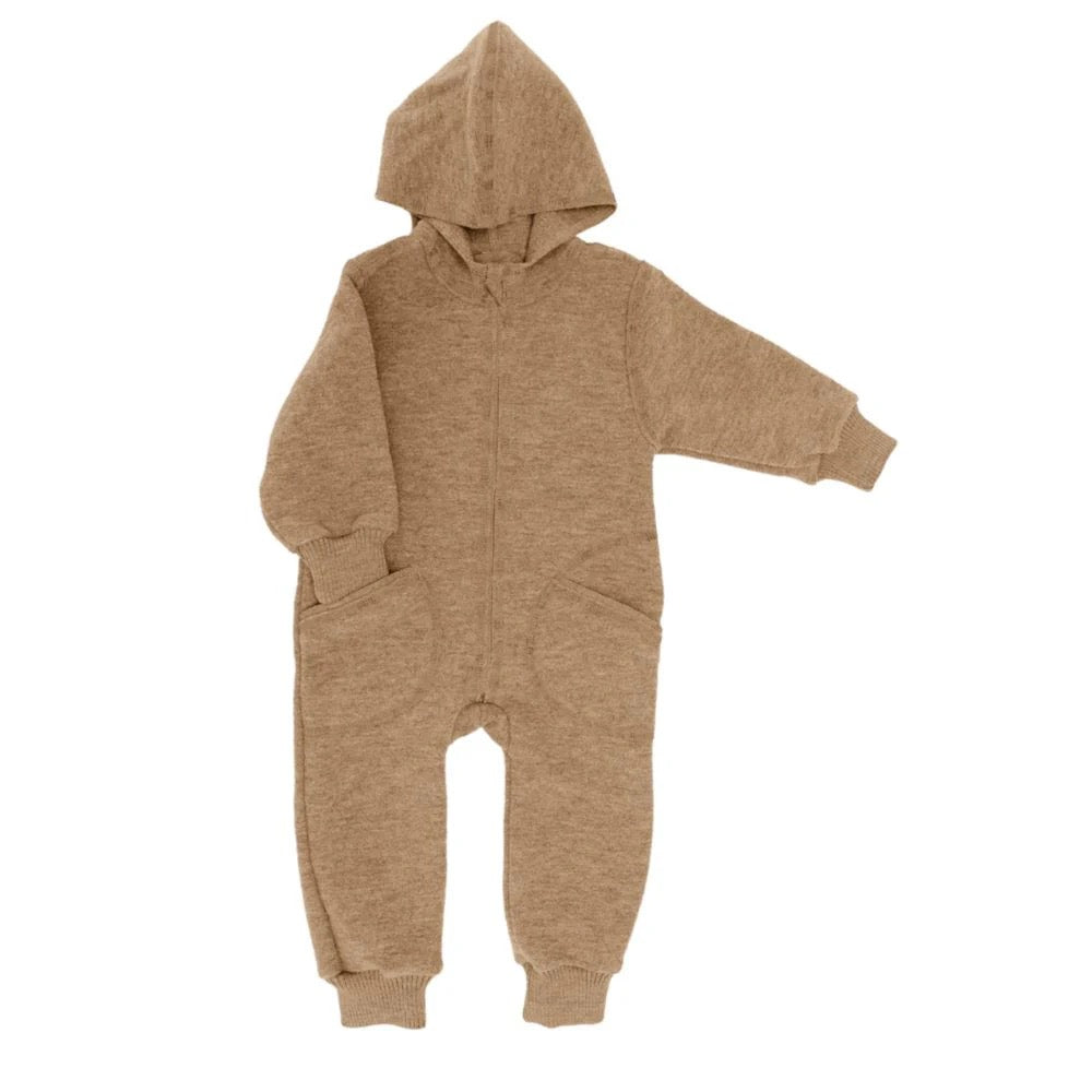 Hooded Overall with Zipper - Almond