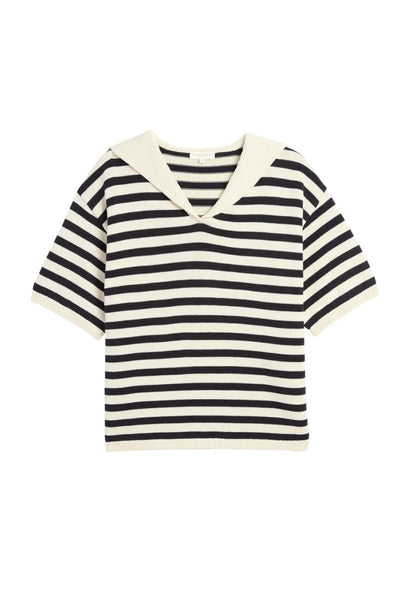 Jane Stripe Cotton Sweater - Navy/Off White