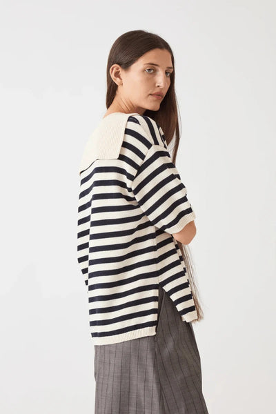 Jane Stripe Cotton Sweater - Navy/Off White