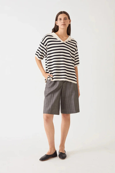Jane Stripe Cotton Sweater - Navy/Off White