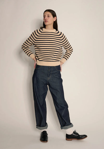 Phoebe Stripe Cotton Sweater - Natural/Navy