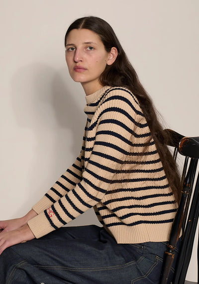 Phoebe Stripe Cotton Sweater - Natural/Navy