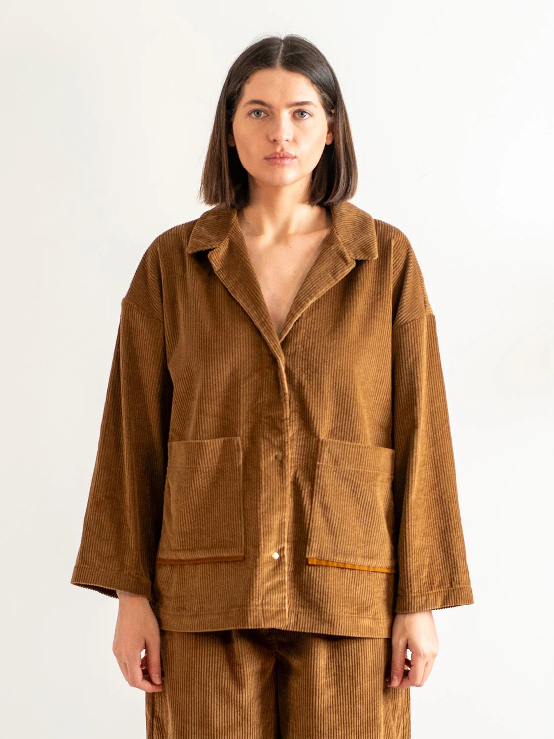 Caramel Velvet Corduroy Snap Front Work PJ Jacket