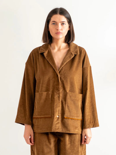 Caramel Velvet Corduroy Snap Front Work PJ Jacket