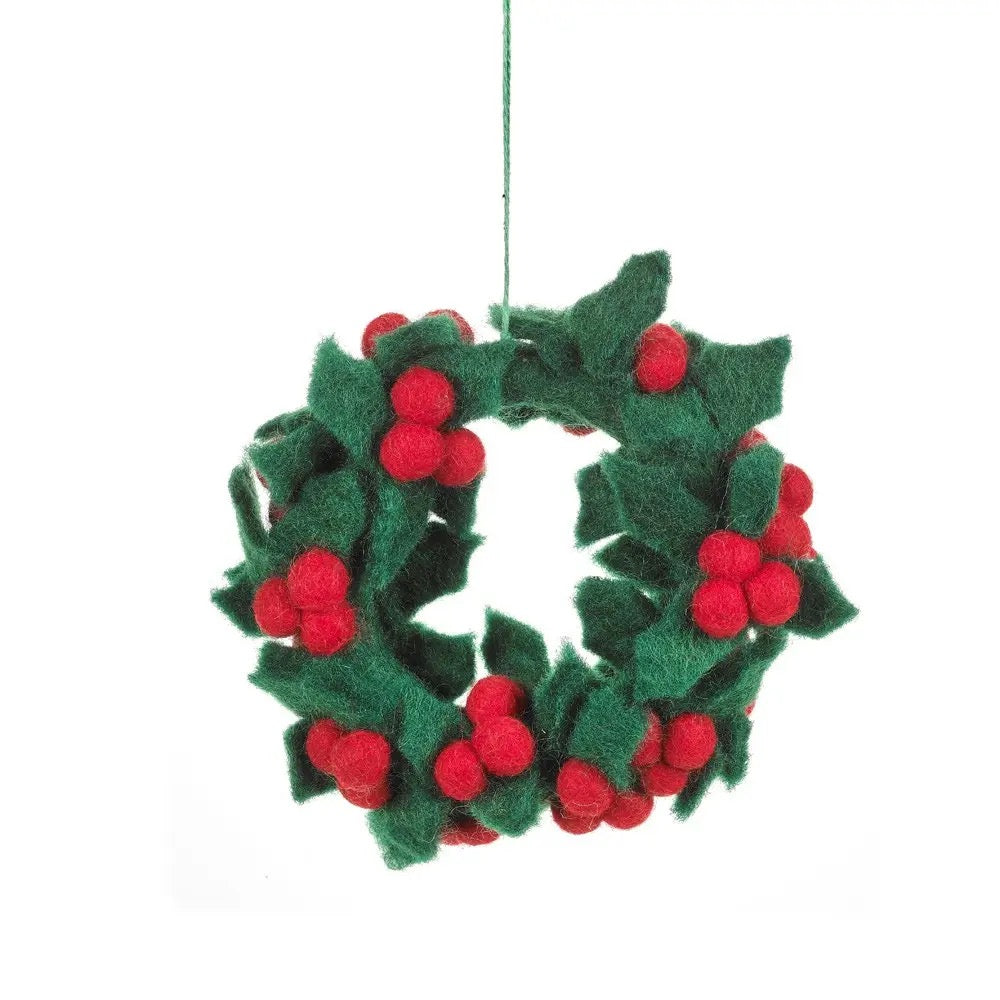 Handmade Felt Holly Mini Wreath