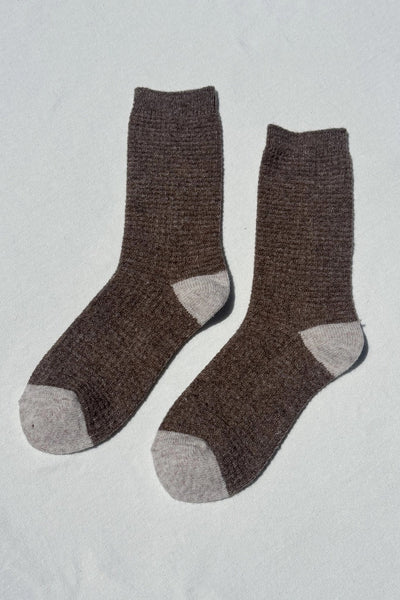 Wool Waffled Socks - Brown/Oatmeal