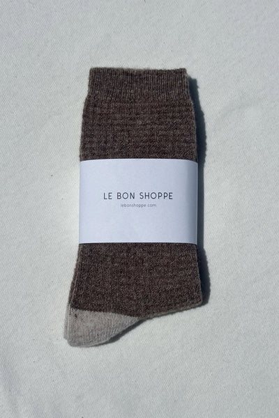 Wool Waffled Socks - Brown/Oatmeal