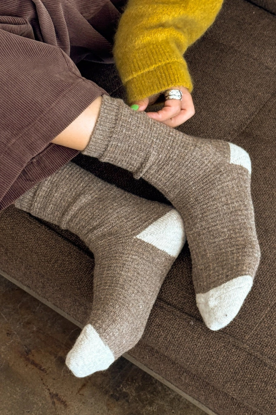 Wool Waffled Socks - Brown/Oatmeal