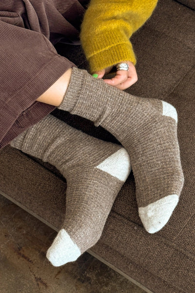 Wool Waffled Socks - Brown/Oatmeal