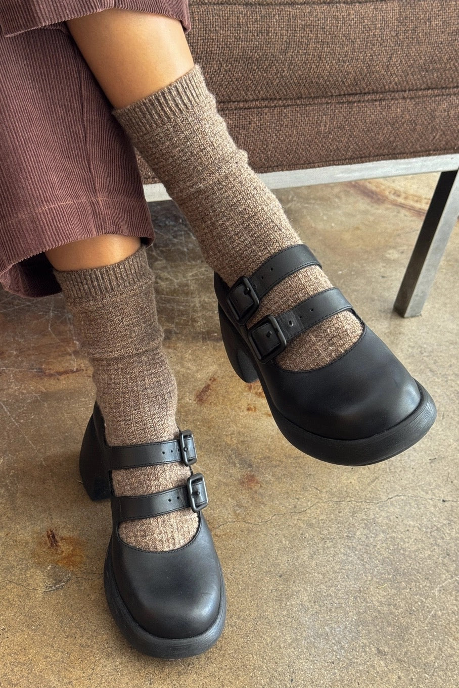Wool Waffled Socks - Brown/Oatmeal