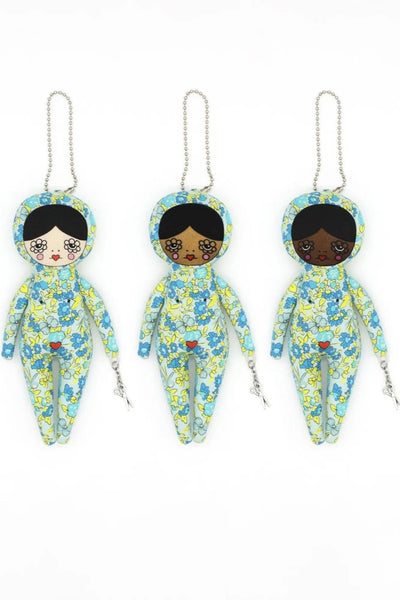 6-inch Blue Floral Snowsuit Bag Charm Doll