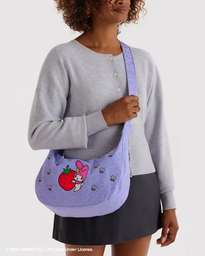 Medium Nylon Crescent Bag - Embroidered My Melody Strawberry
