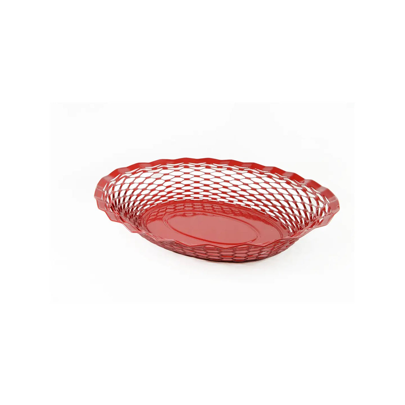 Large Stainless Steel Oval Food Basket - Shiny Red