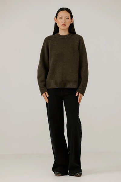 Classic Oversized Crewneck in Dark Olive